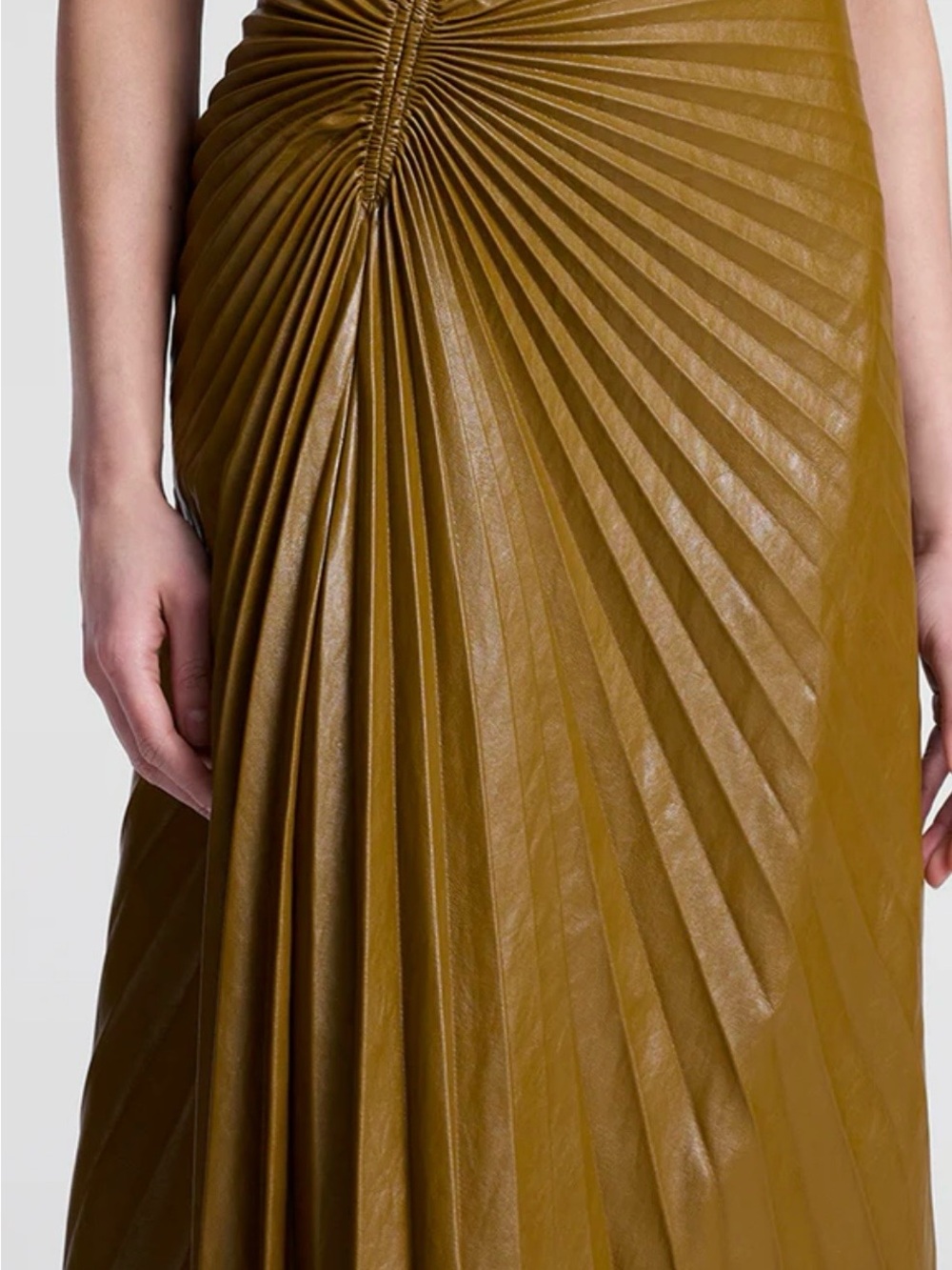A.L.C. Pleated Faux Leather A-Line Skirt in Brown - Picture 7 of 9